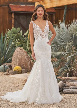 Sexy Ivory Lace Glitter Tulle Scoop Back Wedding Dress